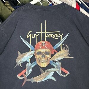 Vintage Y2K Guy Harvey Pirate Skull Black Faded T-Shirt XXL 2XL